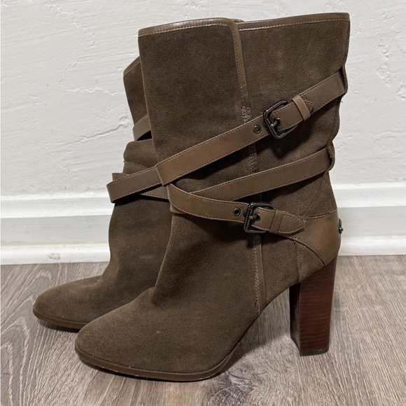 Coach Alexandra Suede Boots Chunky Heel 10 brown - Picture 1 of 11
